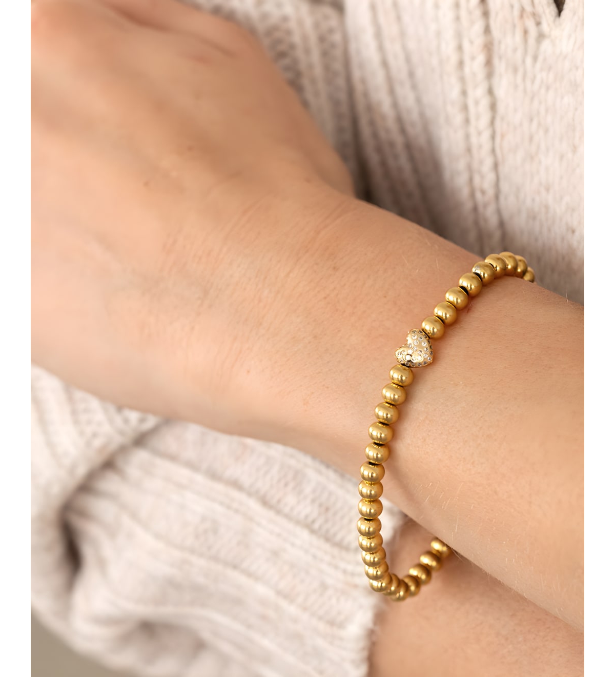 Mint & Lily Pave Heart Gold Beaded Bracelet