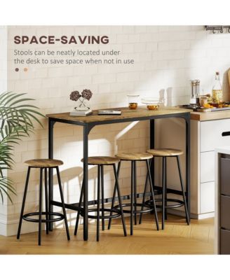 5-Piece Rustic Bar Table and Stool Set for Dining Room