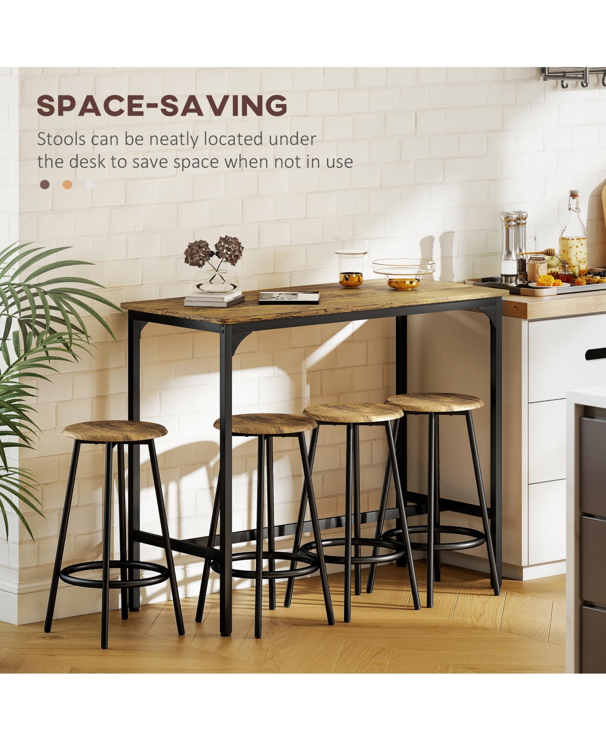 Homcom 5-Piece Rustic Bar Table and Stool Set for Dining Room