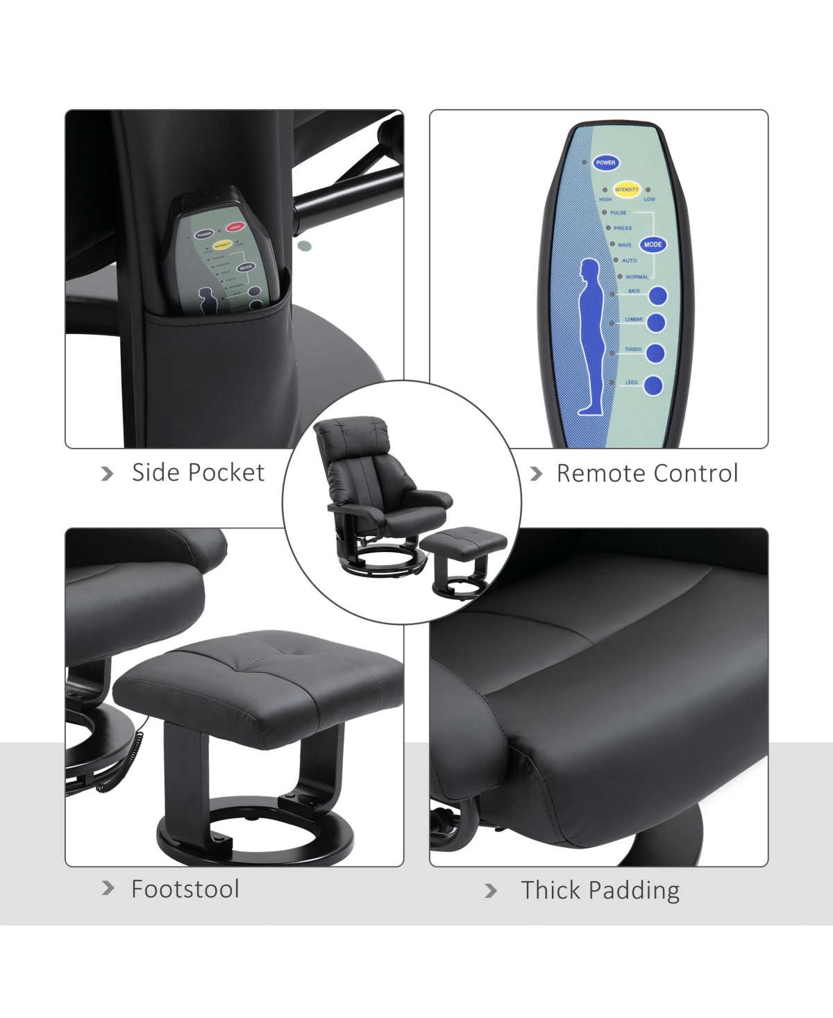 Homcom Massage Recliner Chair, Footrest, 360 Swivel Lounger w/ Remote, Ottoman