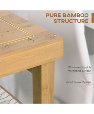 Bamboo Kitchen Island Cart on Wheels, 2 Storage Drawers, Towel Rack