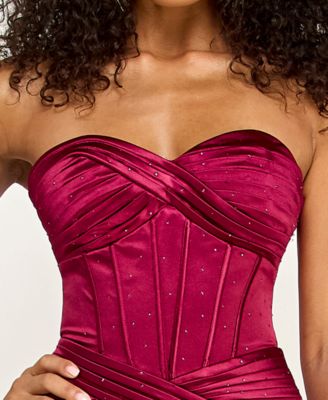 Juniors' Strapless Front Slit Dress