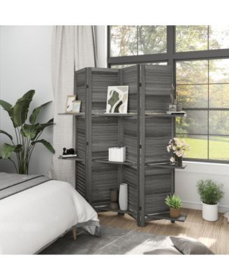 4 Panel Privacy Screen, Room Divider with 3 Shelves
