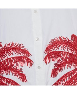 Womens White Erica Palm Tree Embroidery Cotton Long Shirt Dress