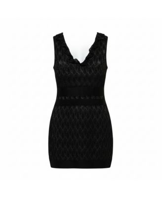 Women's Lurex Knit Ruffled Neck Sleeveless Maxi Dress