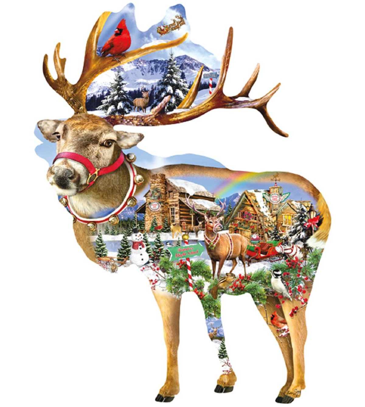 SunsOut Reindeer Training 800 piece Jigsaw Puzzle for Adults Special Shape Christmas