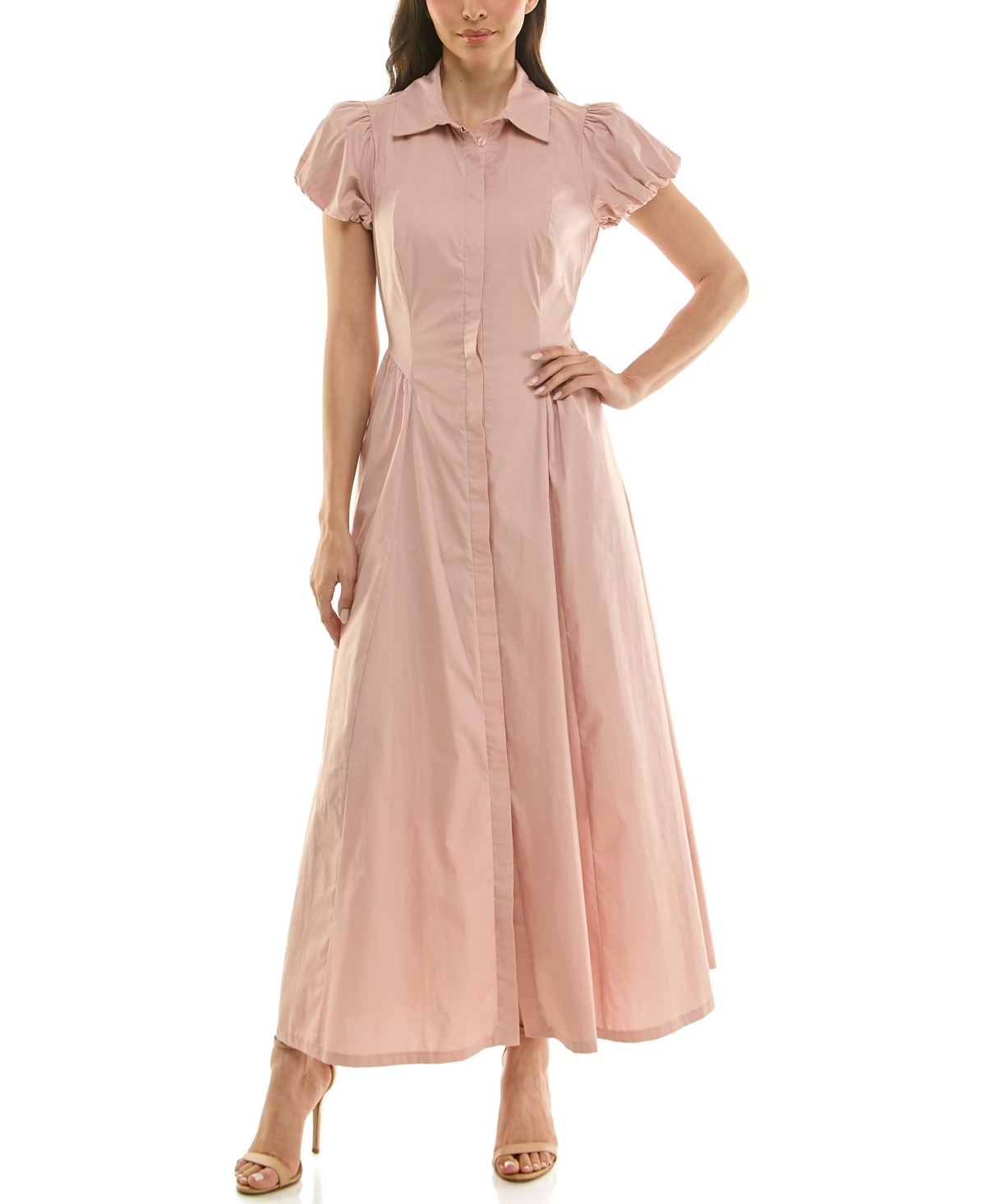 Taylor Women's Puff-Sleeve Collar Neck Shirt Dress