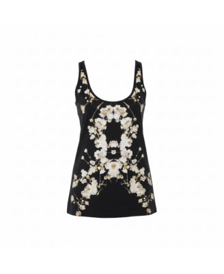 Women's Black Cotton Floral Printed Tank Top