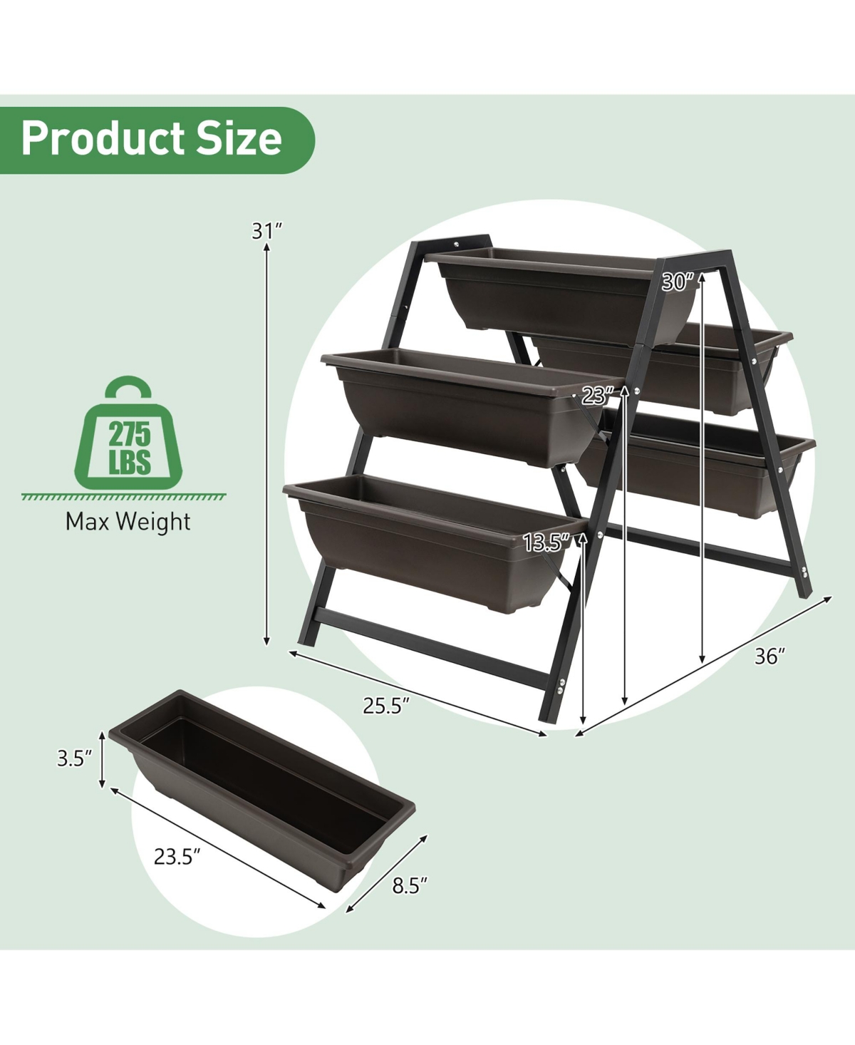 Costway 31”H Raised Garden Bed 3-Tier Vertical Planter w/5 Plant Boxes Indoor Outdoor