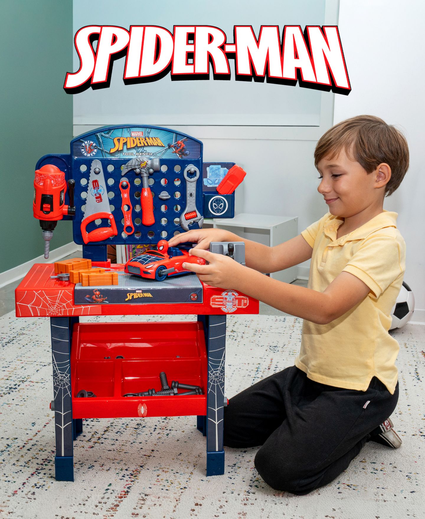 Детский игровой набор World Tech Toys Spider-Man Take Apart Car 55-Piece Tool Bench Playset, Ages 3+ — фото 4