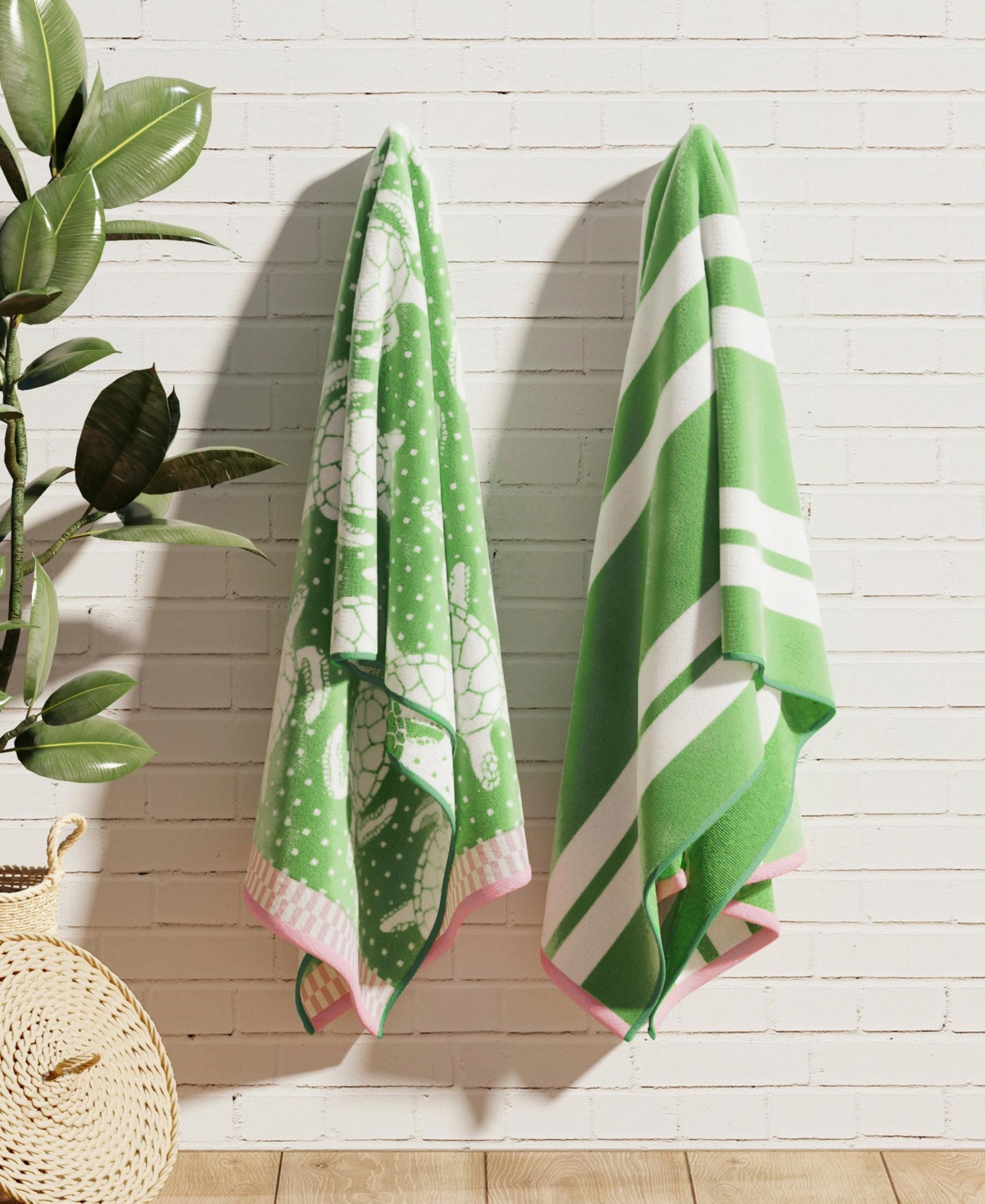 Linery & Co. 100% Cotton Jacquard 2 Pack Summer Beach Towels, 30" x 60"