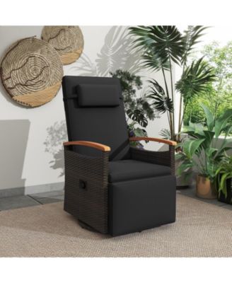 Outdoor 360° Swivel Rattan Recliner Chair Patio Wicker Chaise Lounge Chair