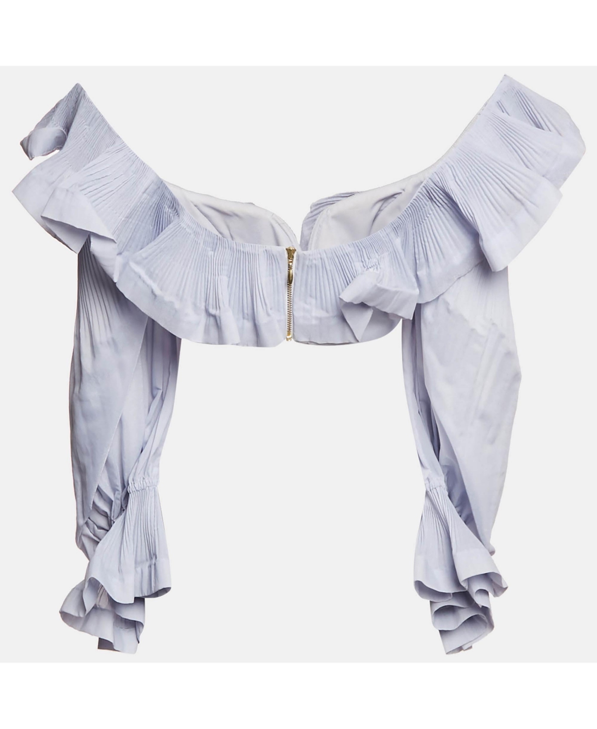 Pre-Owned Zimmermann Women's Blue Crepe Ruffled The Lovestruck Crop Top