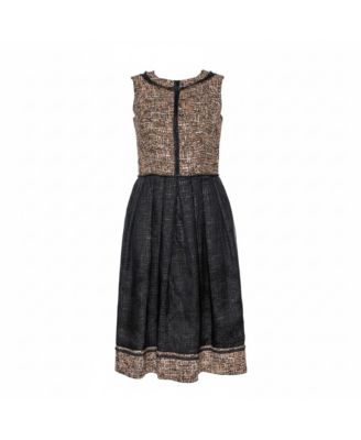 Pre-Owned D&G Black and Brown Tweed Silk Overlay Flared Dress