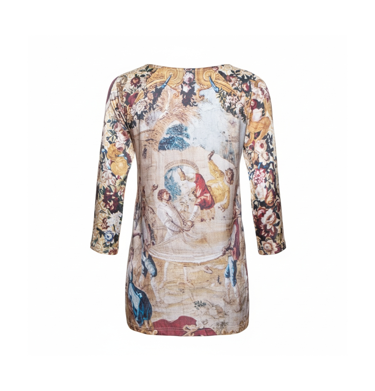 Pre-Owned Dolce & Gabbana Women's Pre-Owned D&g Beige Abstract Printed Stretch Silk Long Sleeve Top