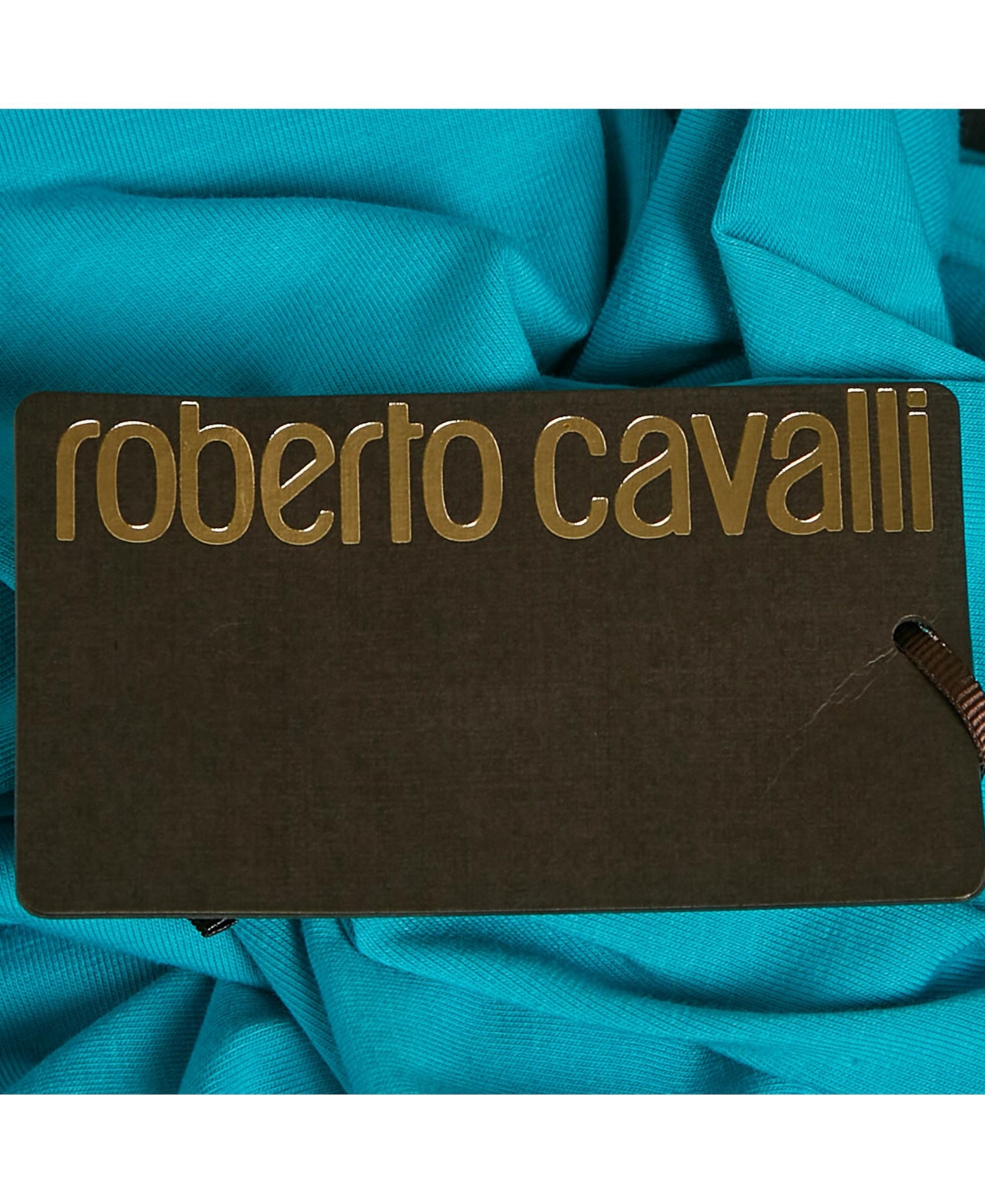 Pre-Owned Roberto Cavalli Women's Blue Logo Print Jersey T-Shirt