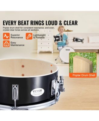 Kids Drum Set 3-Piece 14" Beginner Kit with Throne Pedal Sticks Black