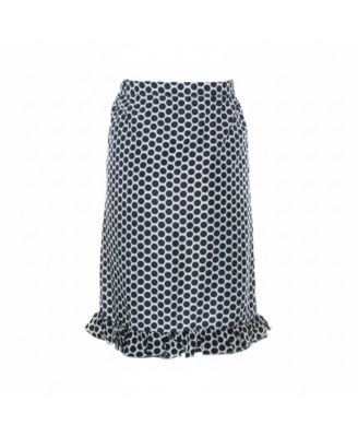 Women's Blue And White Polka Dot Printed Coated Silk Ruffle Detail Skirt