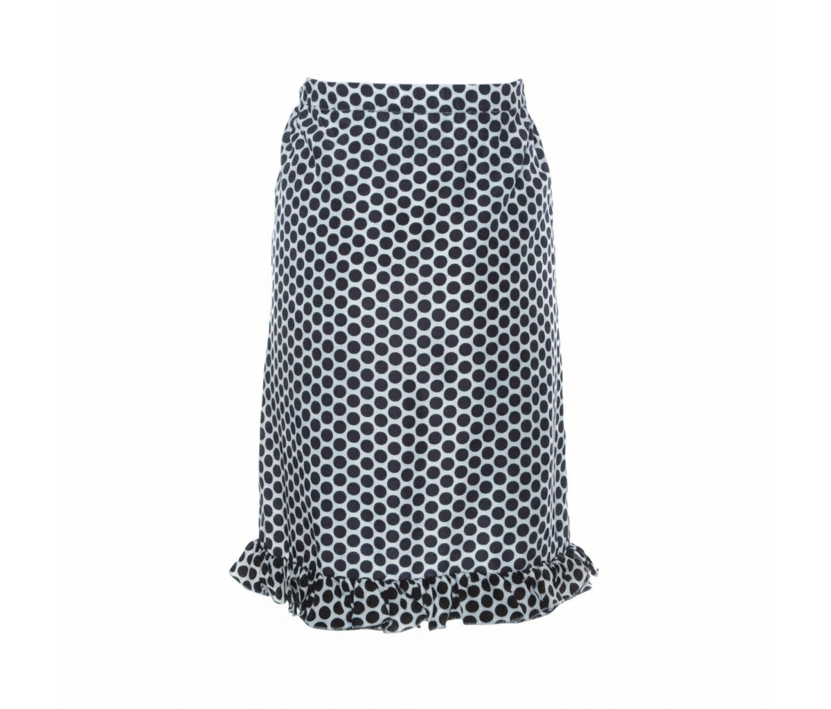 Pre-Owned Marni Women's Blue And White Polka Dot Printed Coated Silk Ruffle Detail Skirt