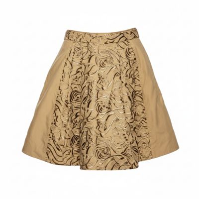 Women's Beige Embroidered Cotton Pleated Mini Skirt