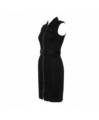 Brit Black Denim Belted Zipper Front Short Dress