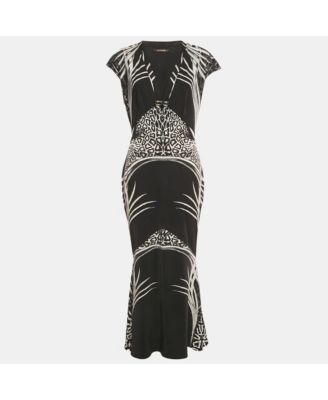 Women's Black Printed Jersey Brocch Detail Maxi Dress