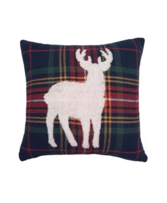  Blue Lennox Plaid Deer Cotton Blend Christmas Accent Throw Pillow