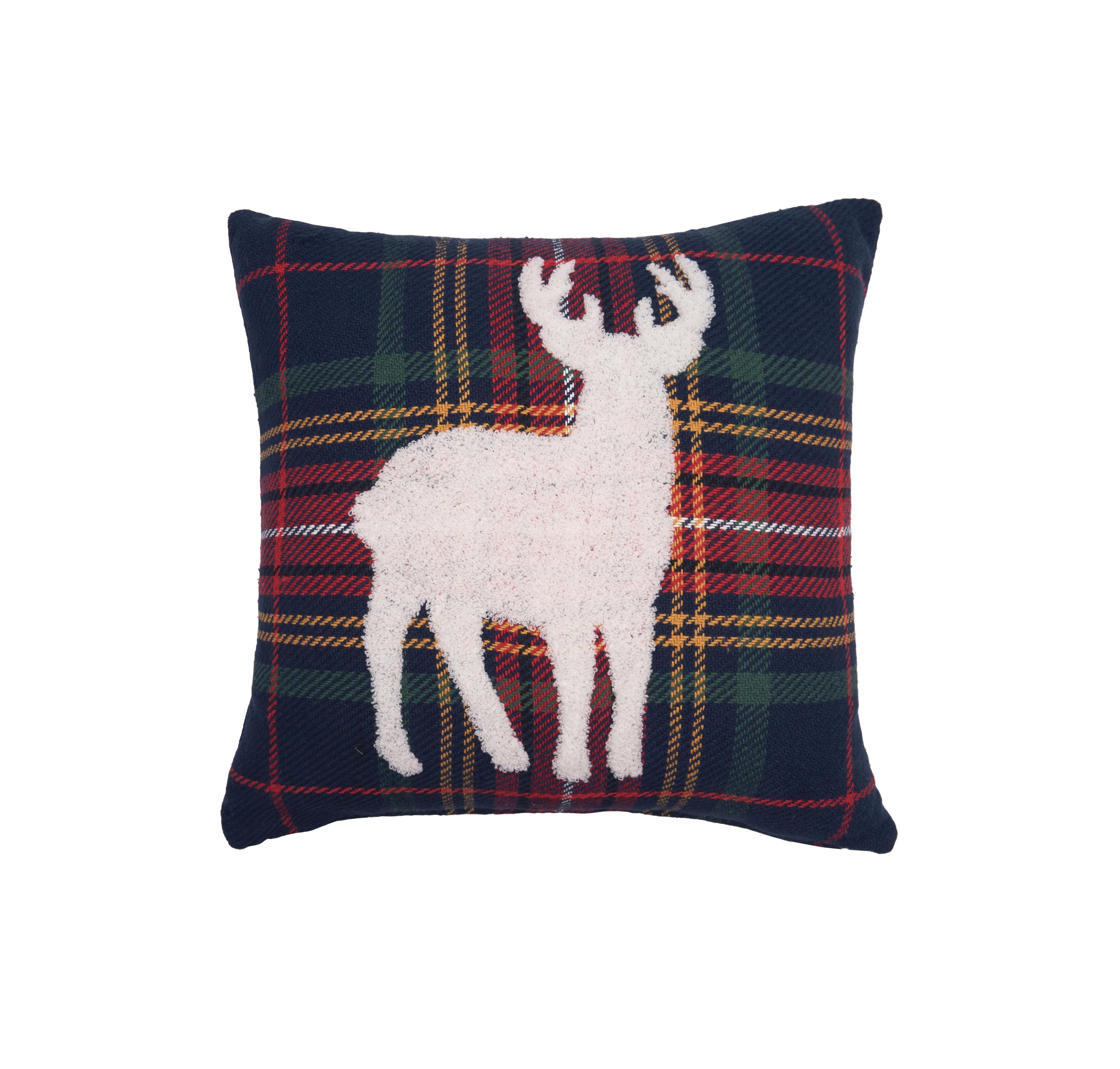 C&F Home Blue Lennox Plaid Deer Cotton Blend Christmas Accent Throw Pillow