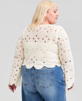 Trendy Plus Size Crochet Circle One-Button Cardigan