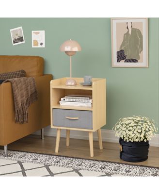 Collapsible Fabric Drawer Nightstand 2-Tier Wood Storage Cabinet