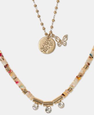 Gold-Tone Crystal Flower & Butterfly Beaded Statement Necklace, 34" + 3" extender