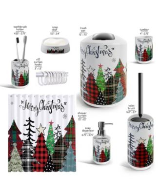 19-Piece Complete Holiday Bathroom Decor & Accessory Set with Shower Curtains