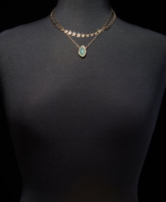 Gold-Tone Green Stone Butterfly Layered Necklace, 16" + 3" extender