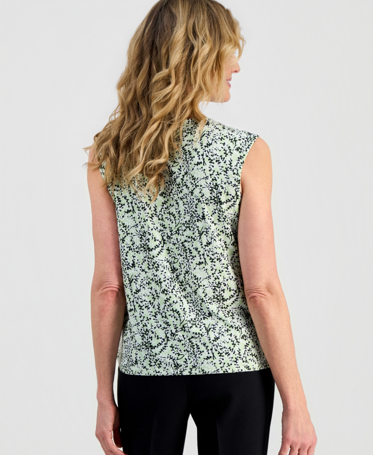 Kasper Women's Printed Keyhole-Neck Sleeveless Top