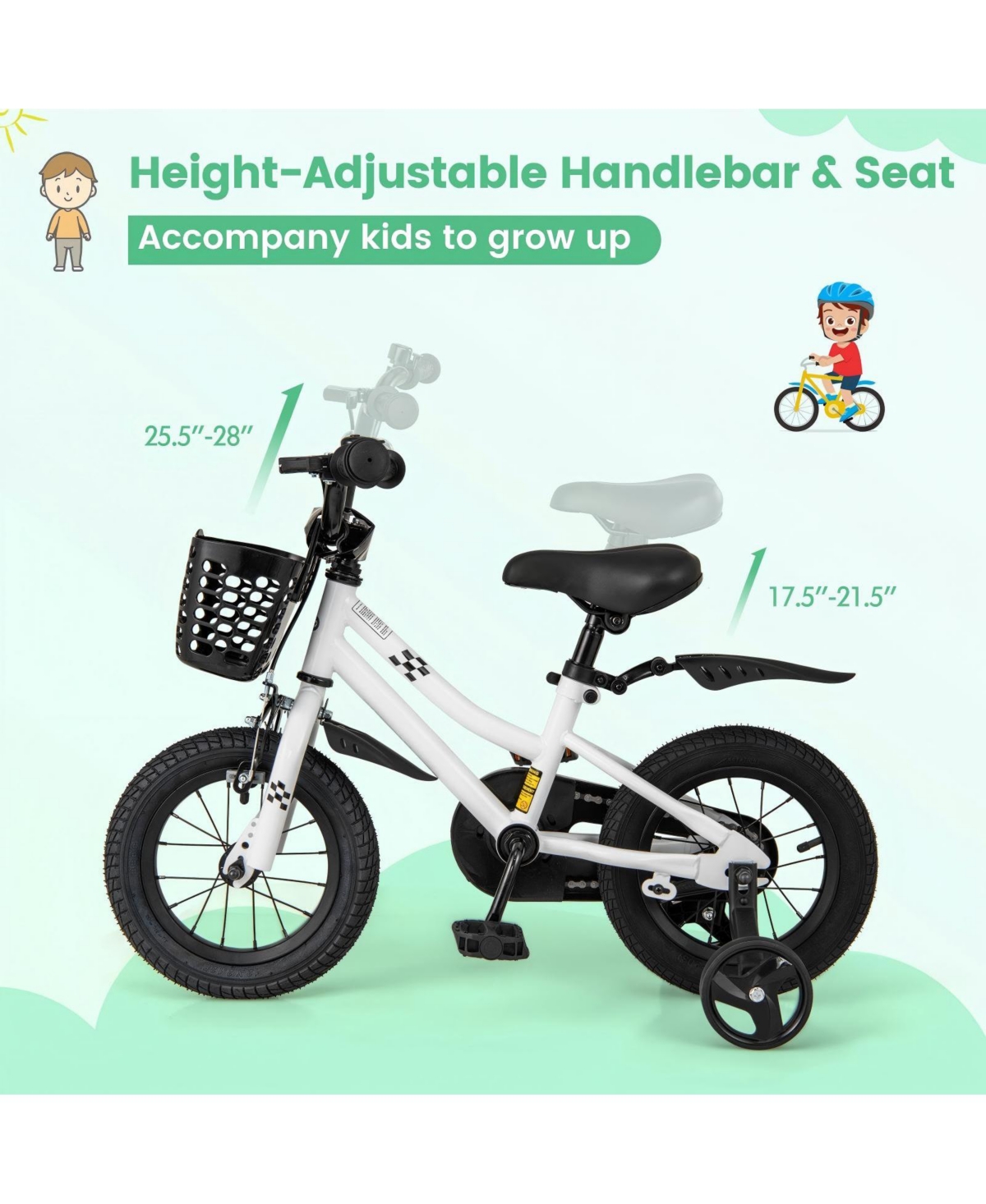 Hongge Kids 12 Inch Training Bike with Dual Brakes Adjustable Seat and Basket for Ages 3 to 4