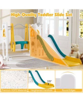7 in 1 L Shaped Toddler Slide and Swing Set with Basketball Hoop Climber and Storage
