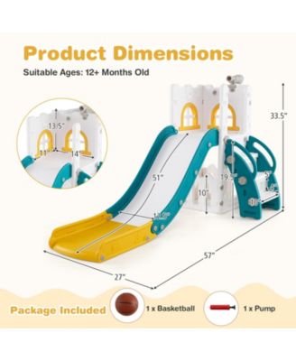 6 In 1 L Shaped Toddler Slide With Climber Basketball Hoop Telescope And Storage Area