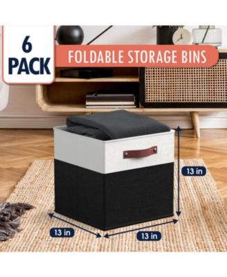 6 Pack Linen Fabric Kallax Storage Cube Bin with Faux Leather Handles