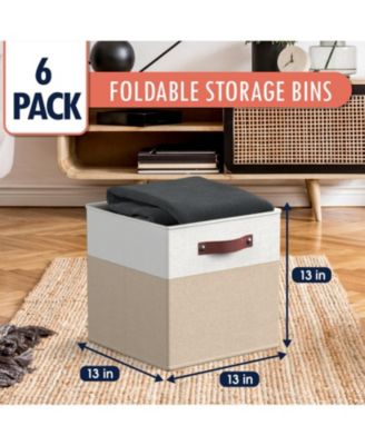 6 Pack Linen Fabric Kallax Storage Cube Bin with Faux Leather Handles