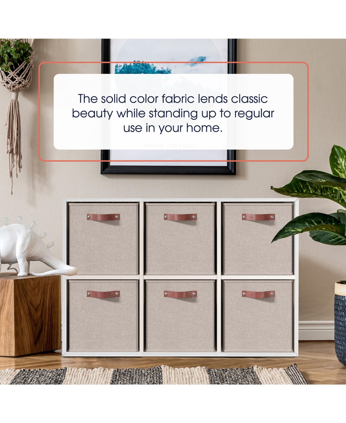Ornavo Home 6 Pack Linen Fabric Kallax Storage Cube Bin with Faux Leather Handles