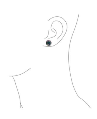 Classic Set of 2 Round & Square Mystic Rainbow Cubic Zirconia CZ Stud Earrings Silver Screwback Posts 10MM