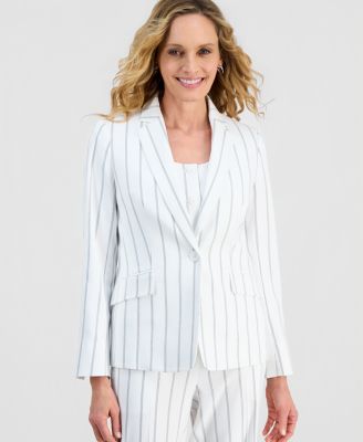 Women's Pinstripe One-Button Notch-Collar Jacket