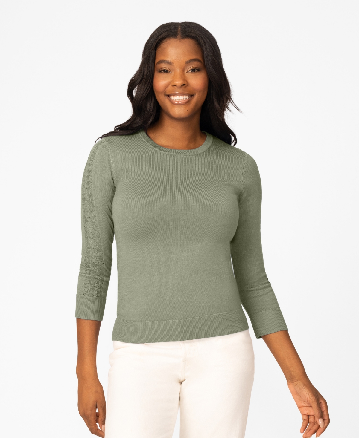 Melissa Paige Women's Pointelle 3/4-Sleeve Sweater - Tea