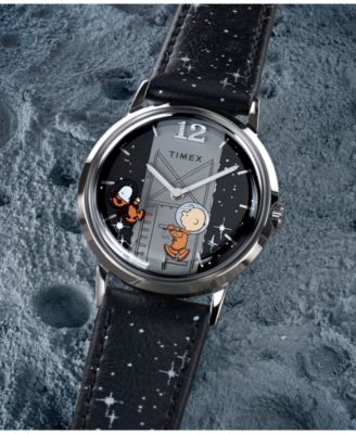 Men's Mechanical Handwind Black Leather Watch, 34mm