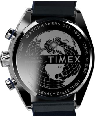 Men's Quartz Analog Blue Leather Watch, 42mm