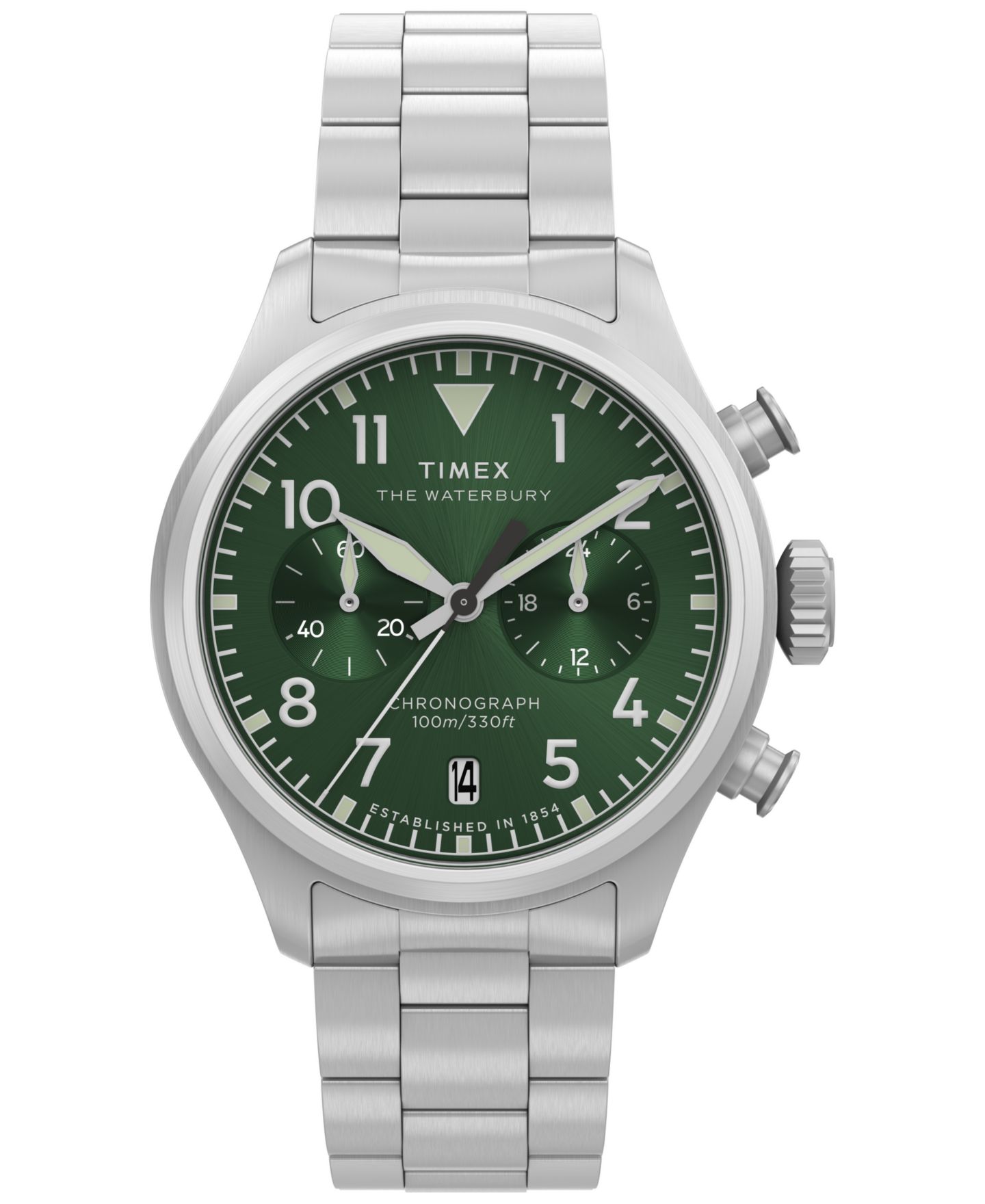 Мужские часы Timex Chronograph Silver-Tone Stainless Steel Watch, 41mm — фото 1