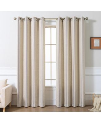 Linen Blend Geometric Striped Room Darkening Curtains Pair