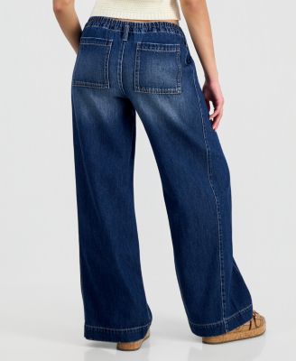 Juniors' Lightweight Tie-Waist Wide-Leg Jeans