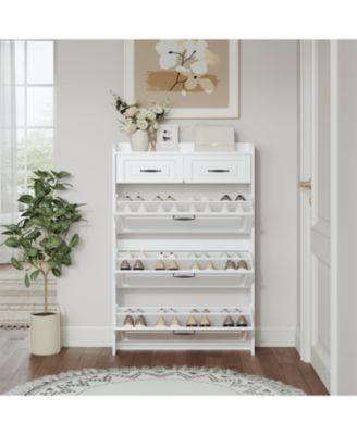 3 Doors Shoe Cabinet with 2 Drawers,Large Space for Storage,White