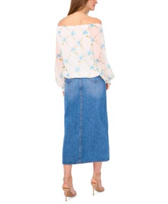 Women's Floral Off-The-Shoulder Long-Sleeve Tie-Front Blouse